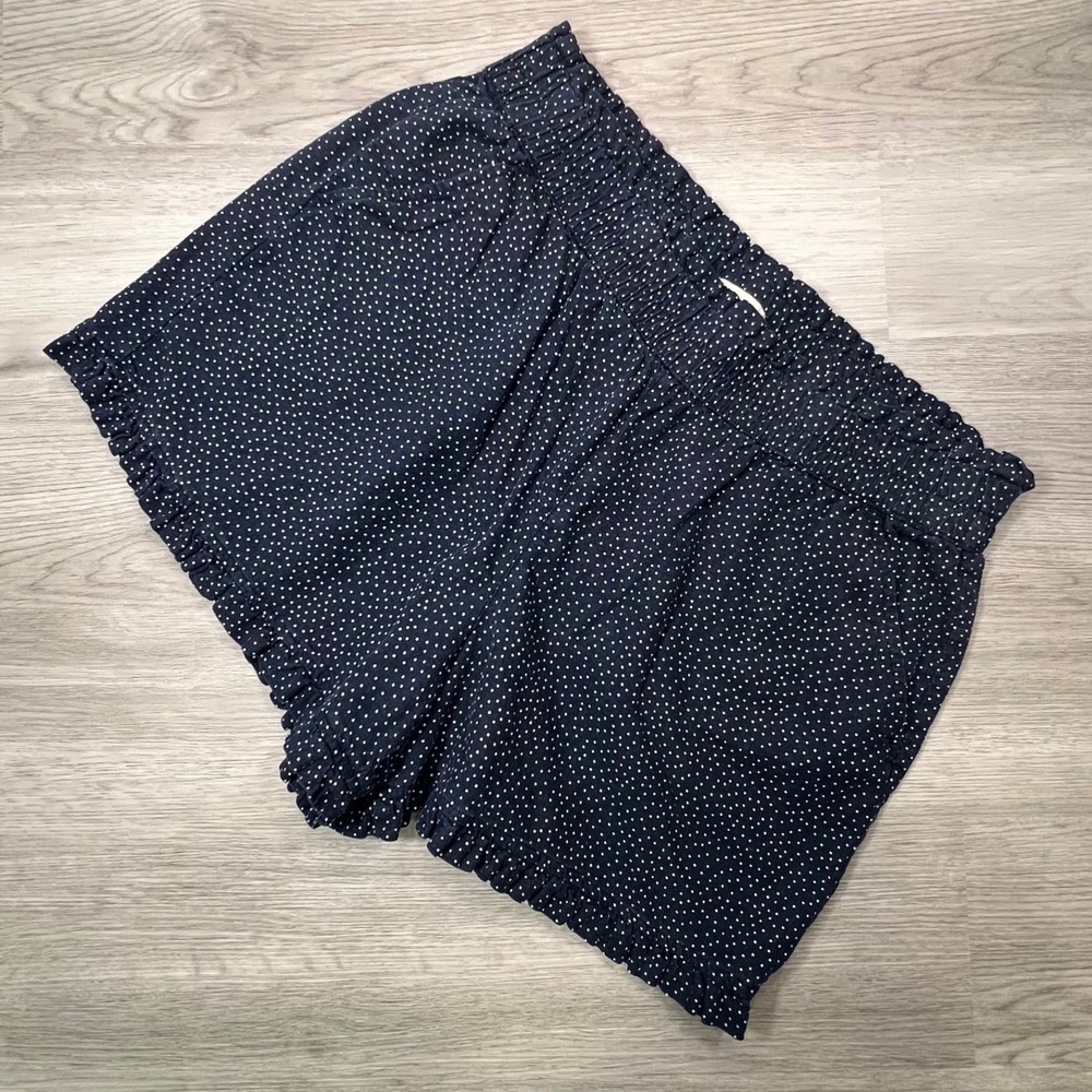 LOFT Paperbag Polka Dot Shorts Size L High Rise Elastic Waist Casual Blue